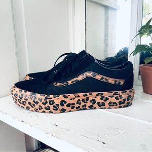 VANS Old Skool Platform Skate Shoes Sneaker Black Leopard Men 7.5 / Women 9